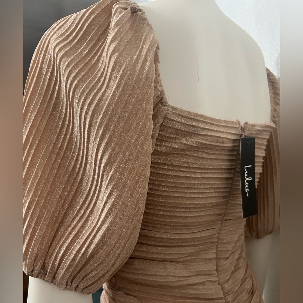 Lulus Elegant Blush RoseGold Ruched Dress - Picture 4 of 5
